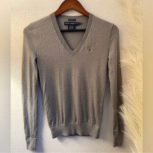 Ralph Lauren Merino Wool V-Neck Sweater Grey S Small